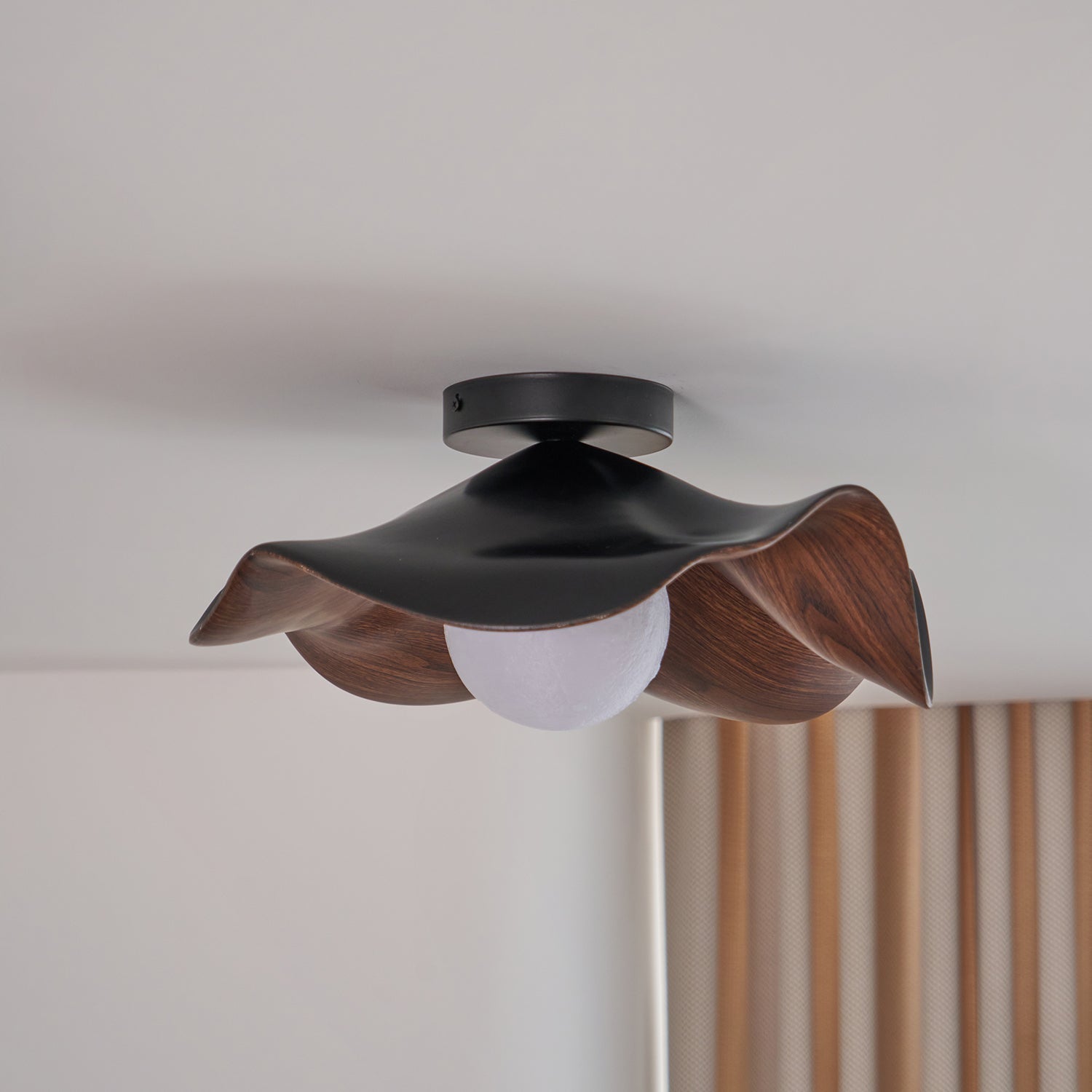 Muto Wood & Resin Ceiling Light, Black And White Finish