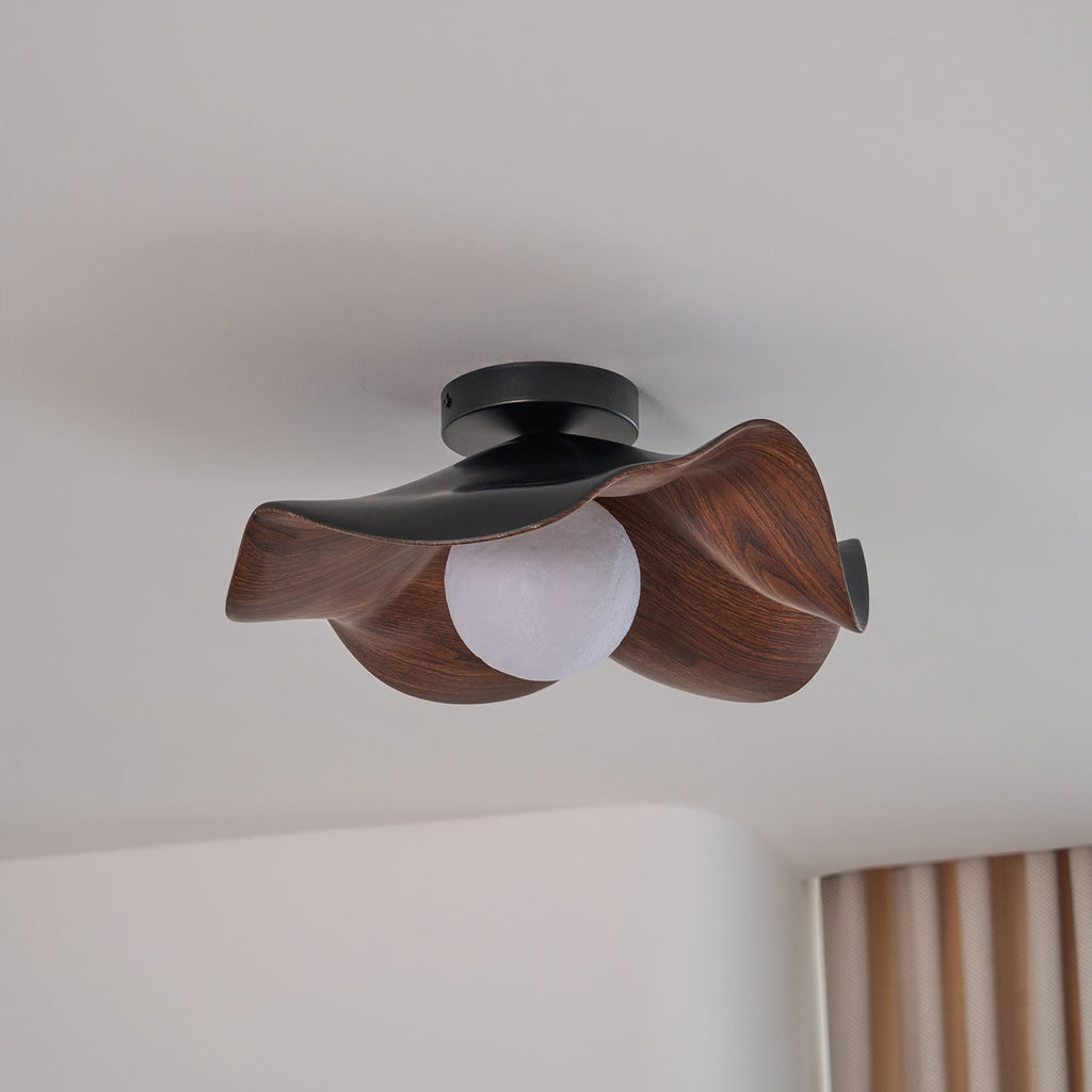 Muto Wood & Resin Ceiling Light, Black And White Finish