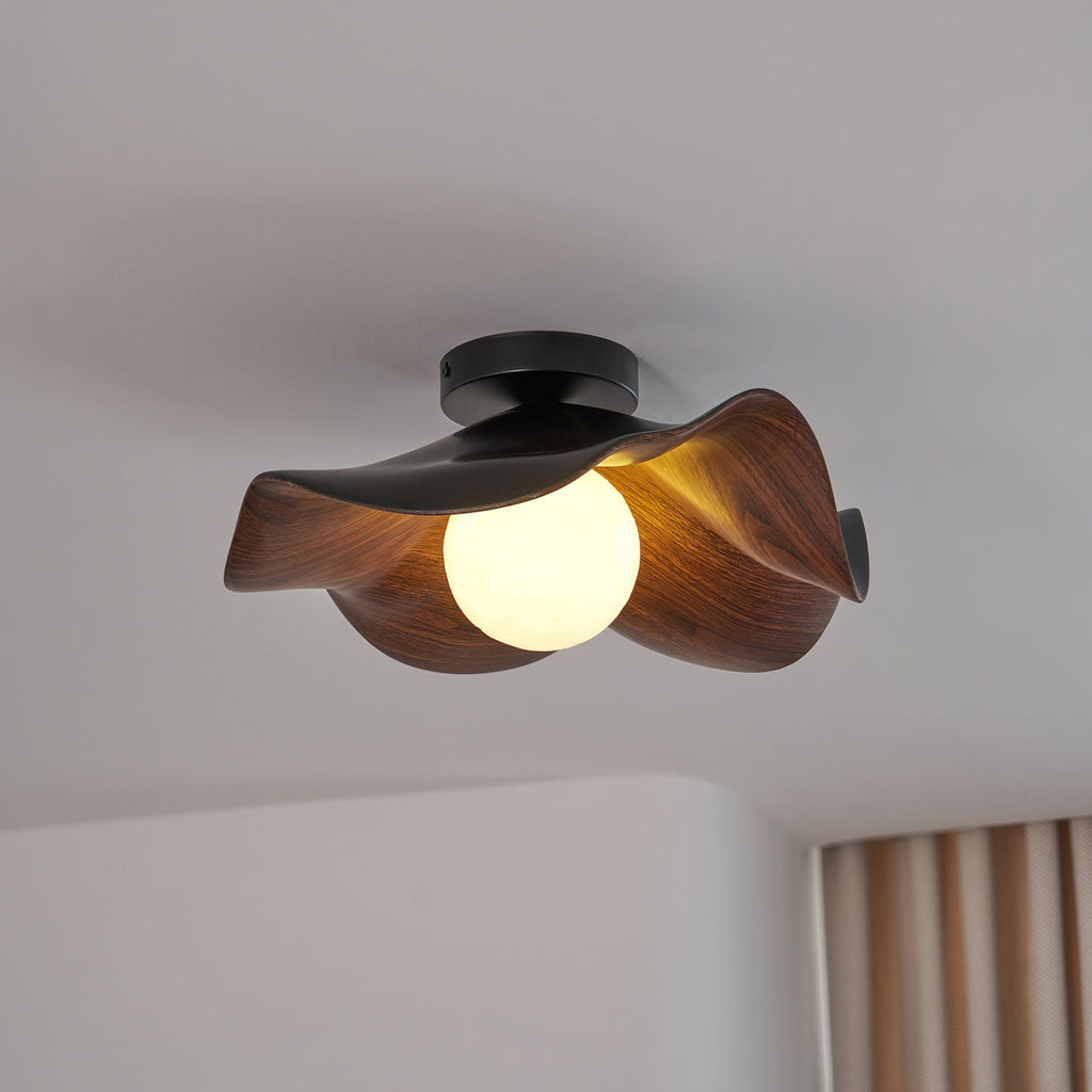 Muto Wood & Resin Ceiling Light, Black And White Finish