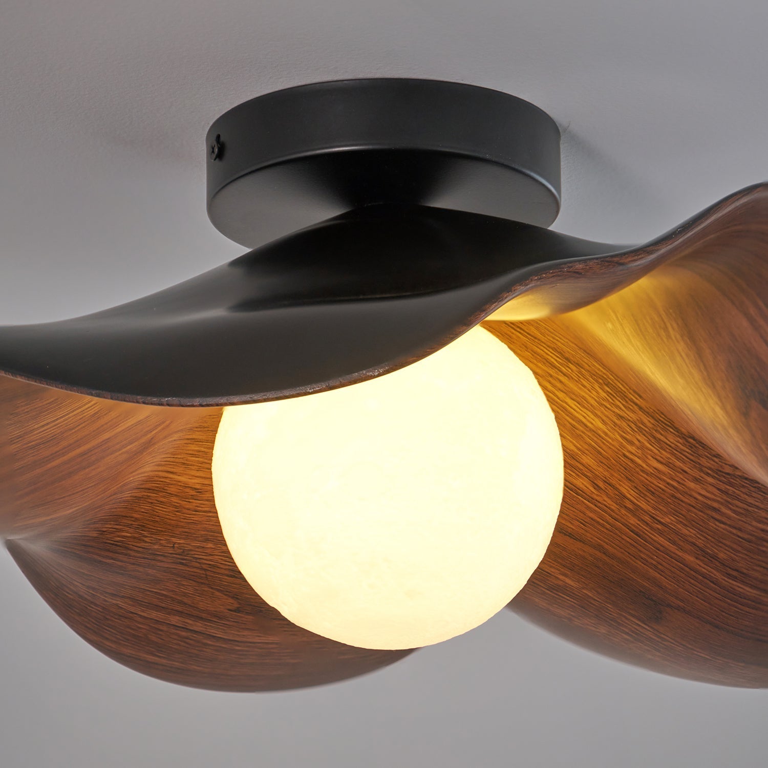 Muto Wood & Resin Ceiling Light, Black And White Finish