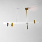On a plain white background, this Clérachic chandelier's gold ceiling rod meets a black bar fitted with cylinder heads.