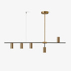 Front and level, this Clérachic chandelier's black bar spans evenly with gold cylinder heads, on a plain white background.