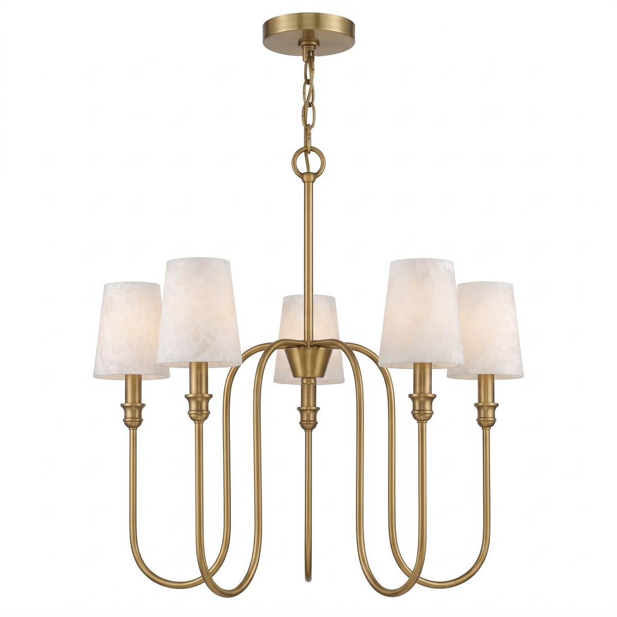 Another cutout shows this Clérachic chandelier in brass from a slightly different angle, fully lit.
