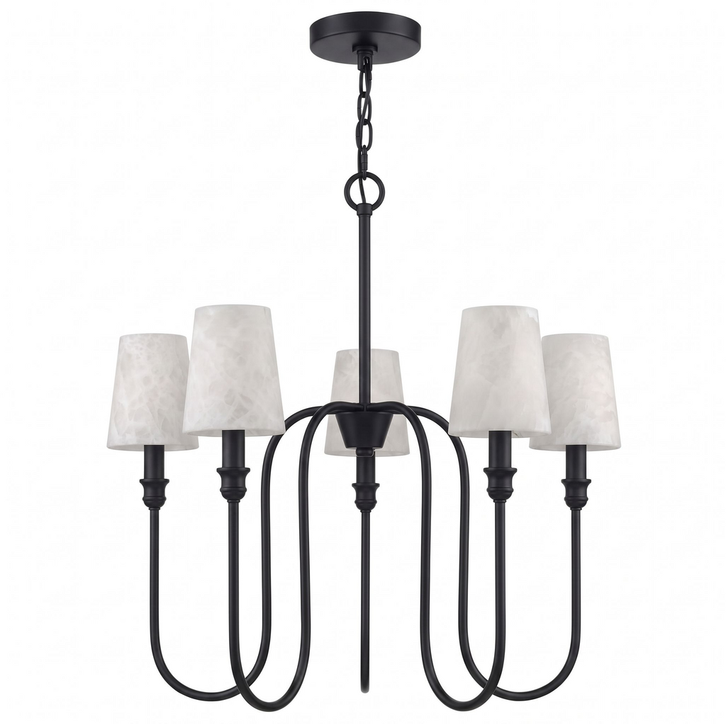 Cutout view of this Clérachic chandelier in matte black, shown alone against a plain backdrop.