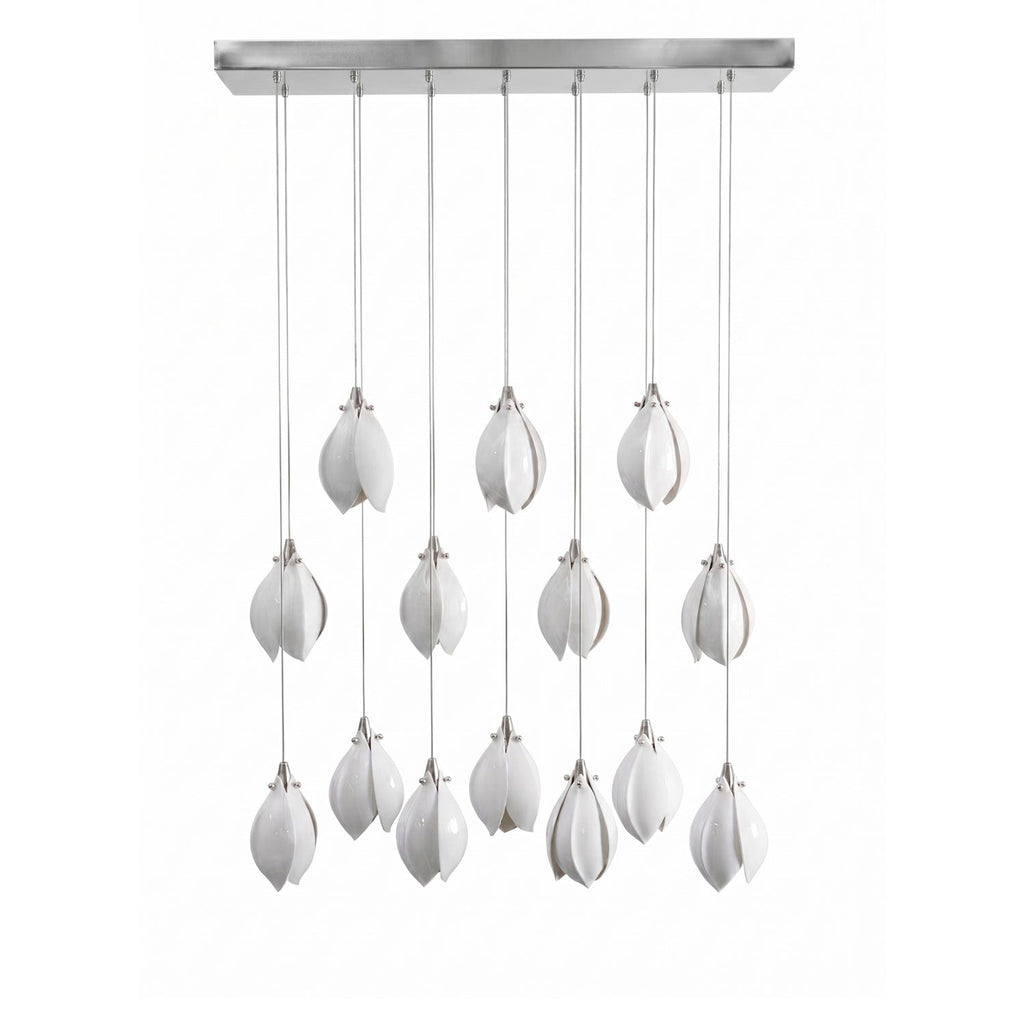 Ceramic bloom pendant light cluster with soft warm illumination