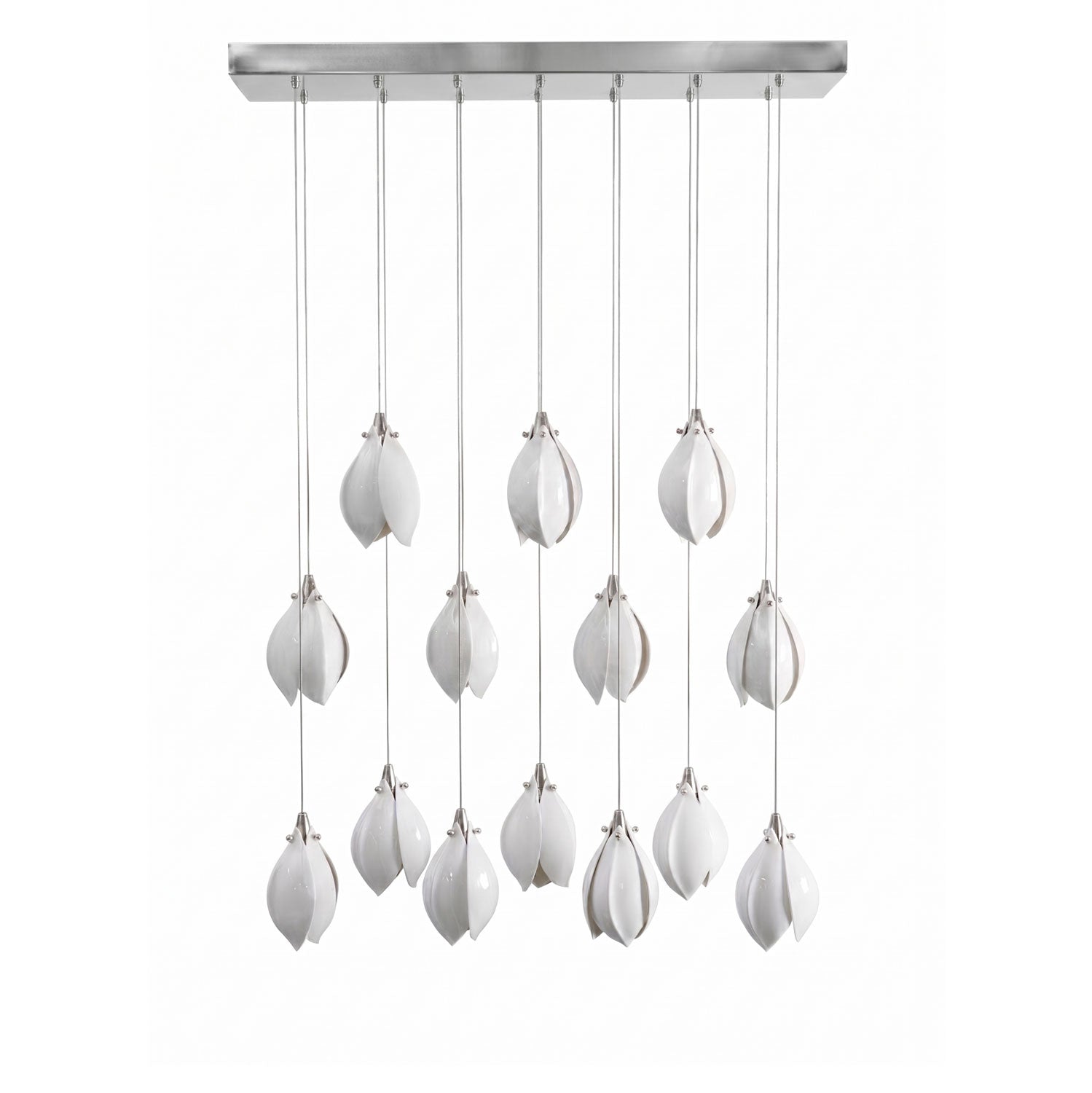 Ceramic bloom pendant light cluster with soft warm illumination