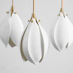 Pendant Light, Ceramic Flower Shades, Brass & White, G9 LED