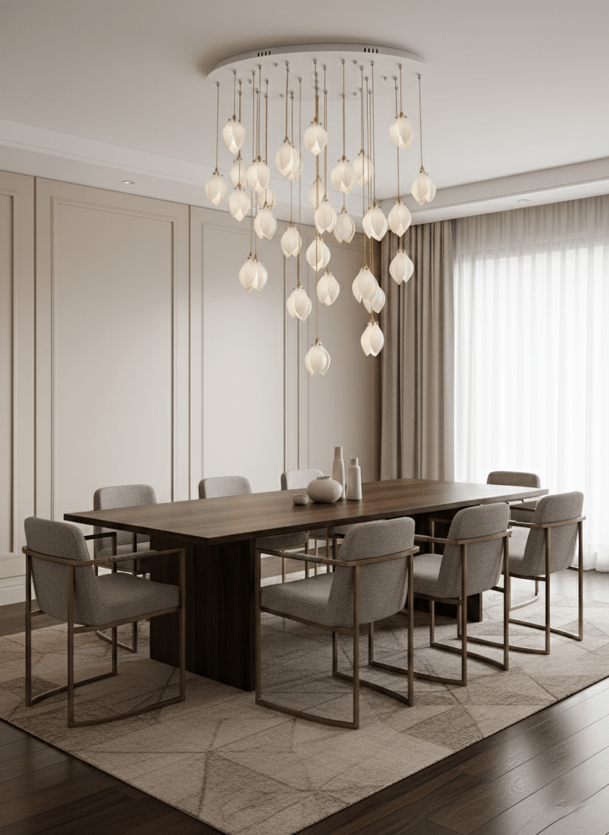 Pendant Light, Ceramic Flower Shades, Brass & White, G9 LED
