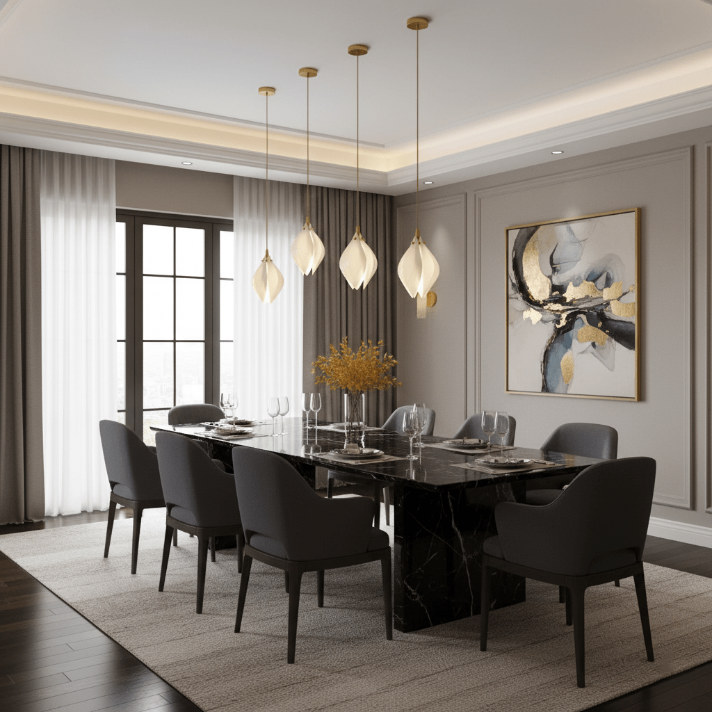 Pendant Light, Ceramic Flower Shades, Brass & White, G9 LED