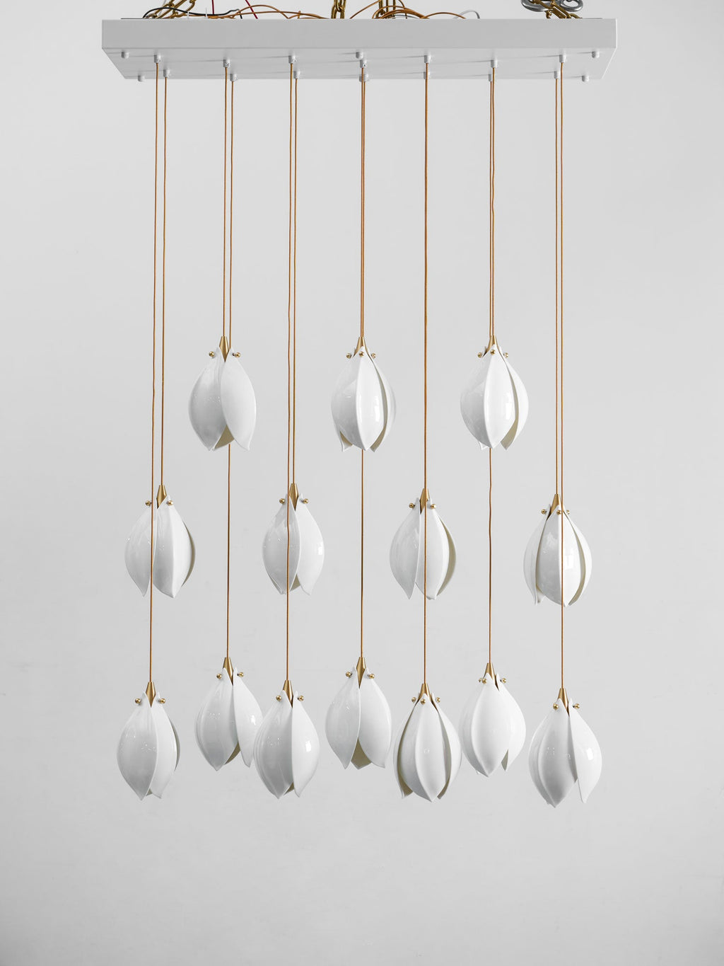 Pendant Light, Ceramic Flower Shades, Brass & White, G9 LED