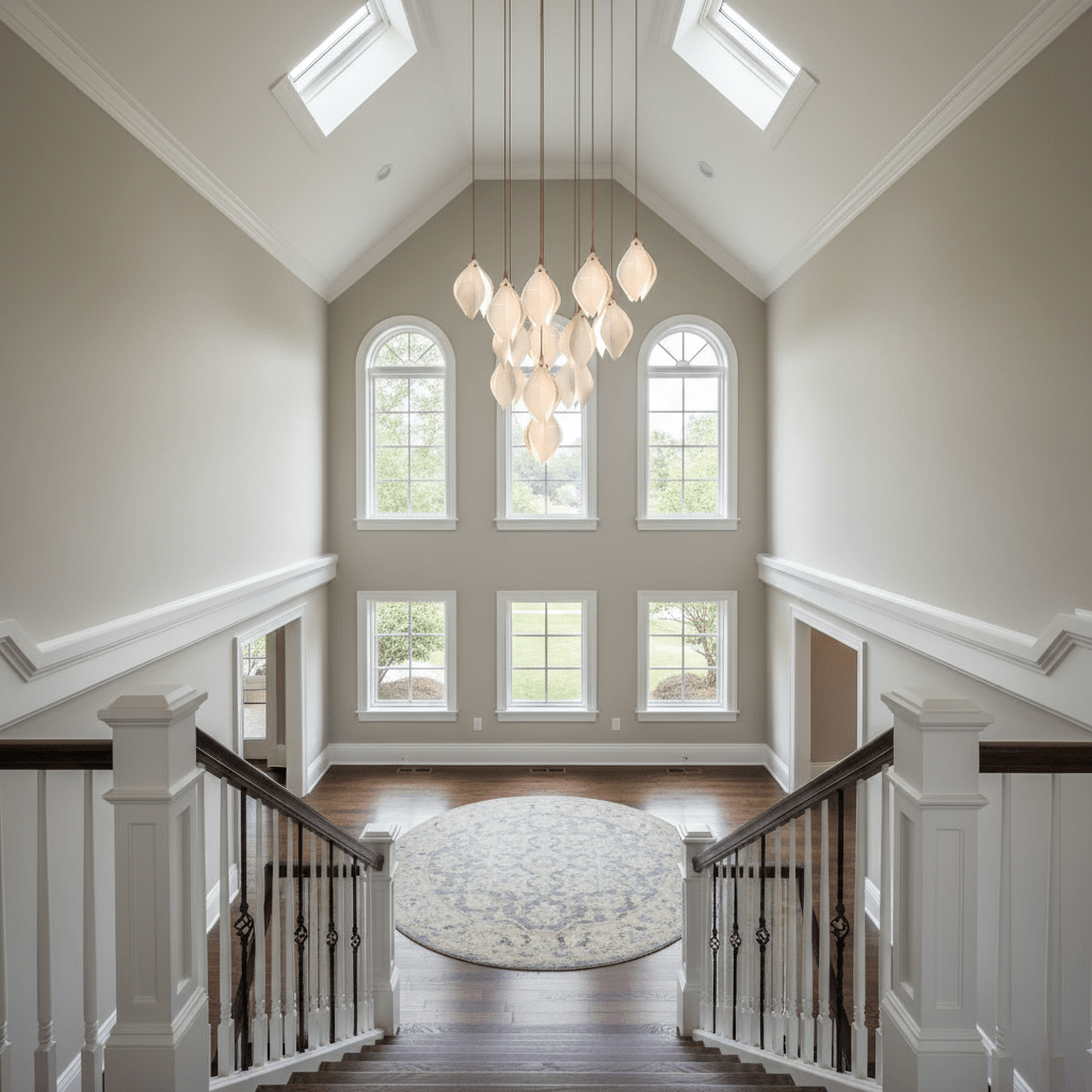 Pendant Light, Ceramic Flower Shades, Brass & White, G9 LED