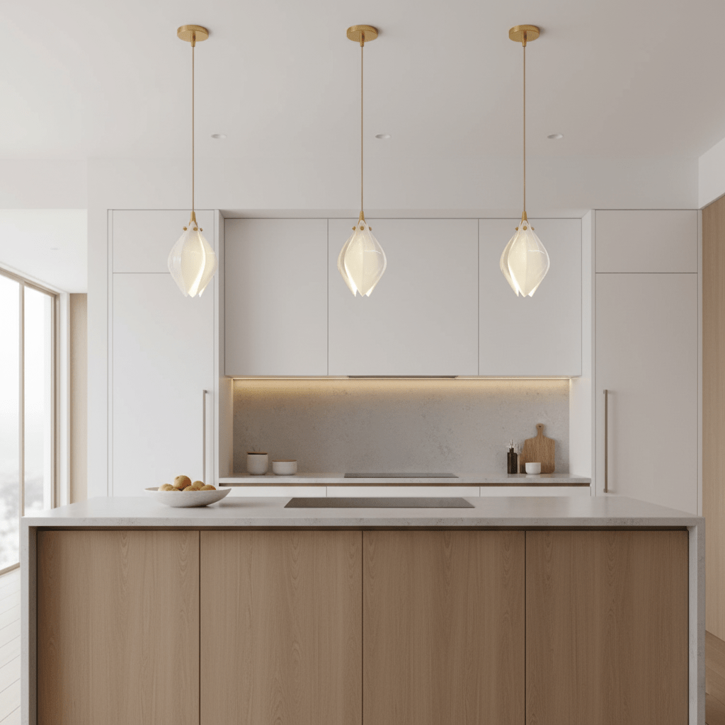 Pendant Light, Ceramic Flower Shades, Brass & White, G9 LED