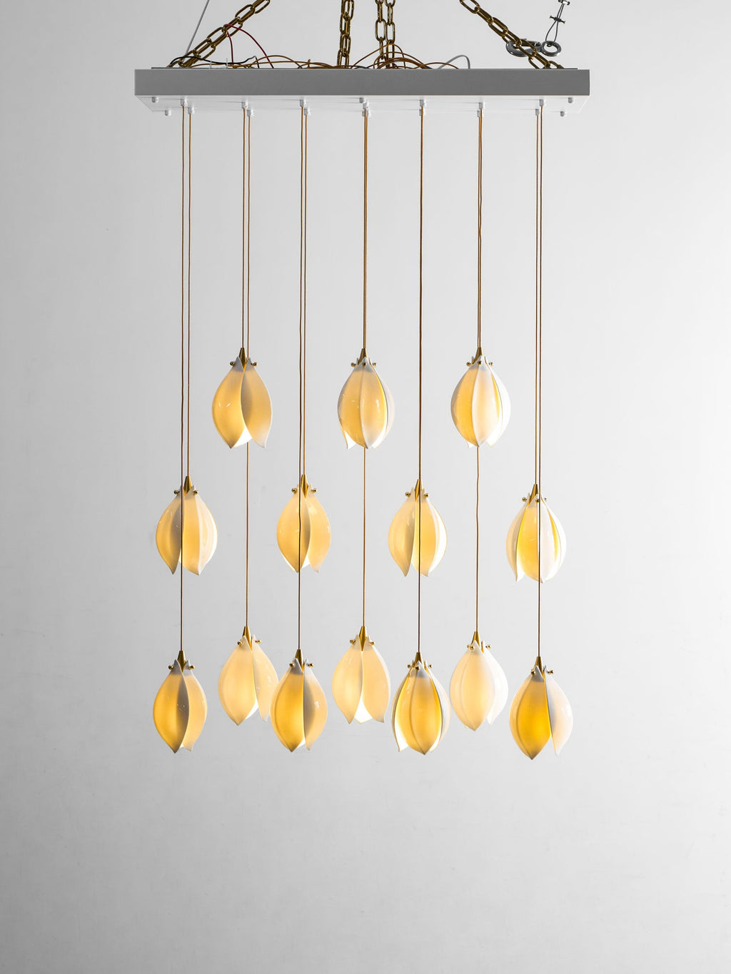 Pendant Light, Ceramic Flower Shades, Brass & White, G9 LED