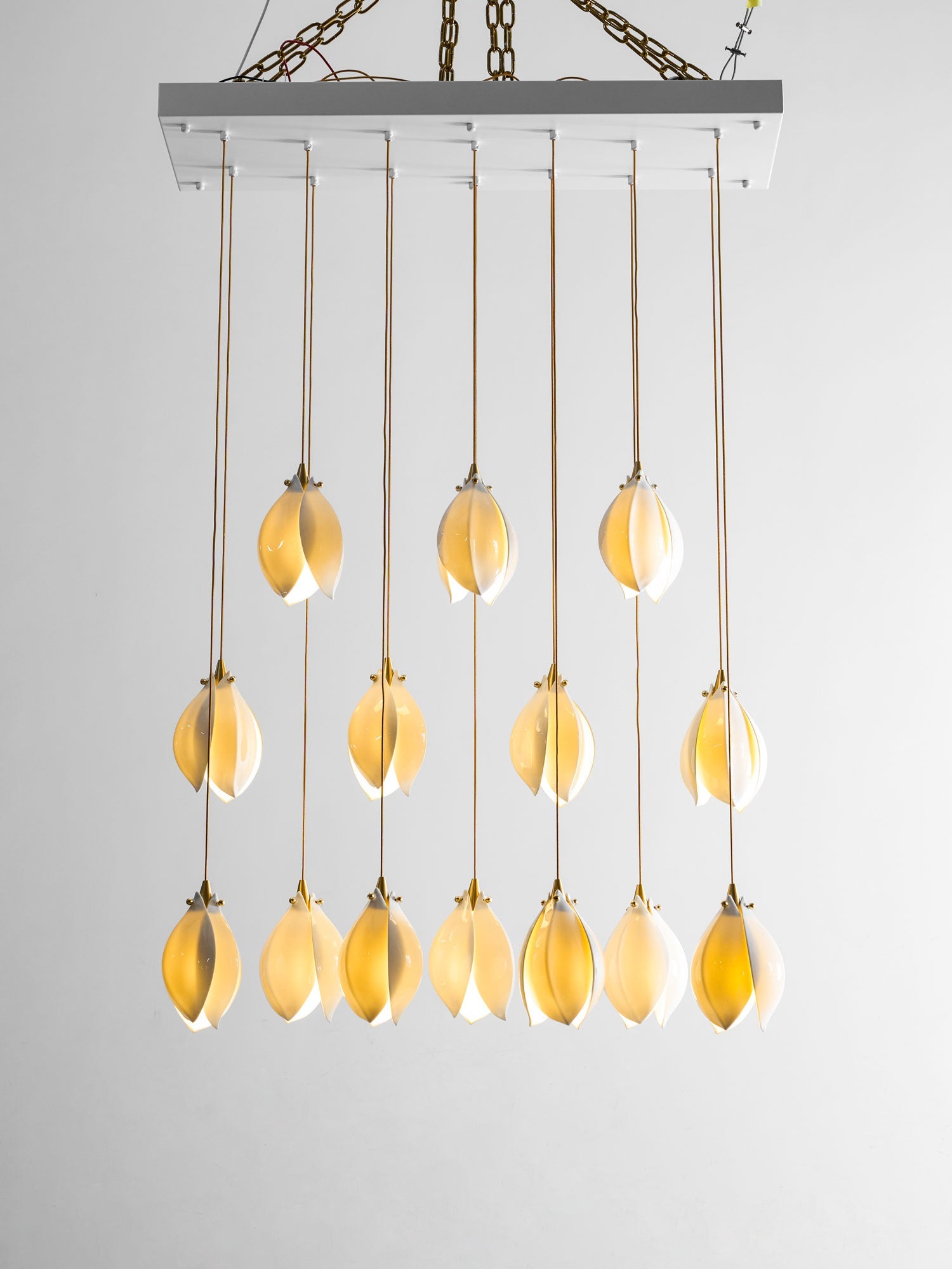 Pendant Light, Ceramic Flower Shades, Brass & White, G9 LED