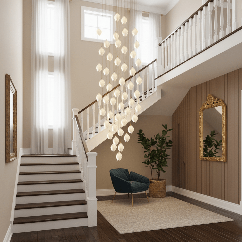 Pendant Light, Ceramic Flower Shades, Brass & White, G9 LED