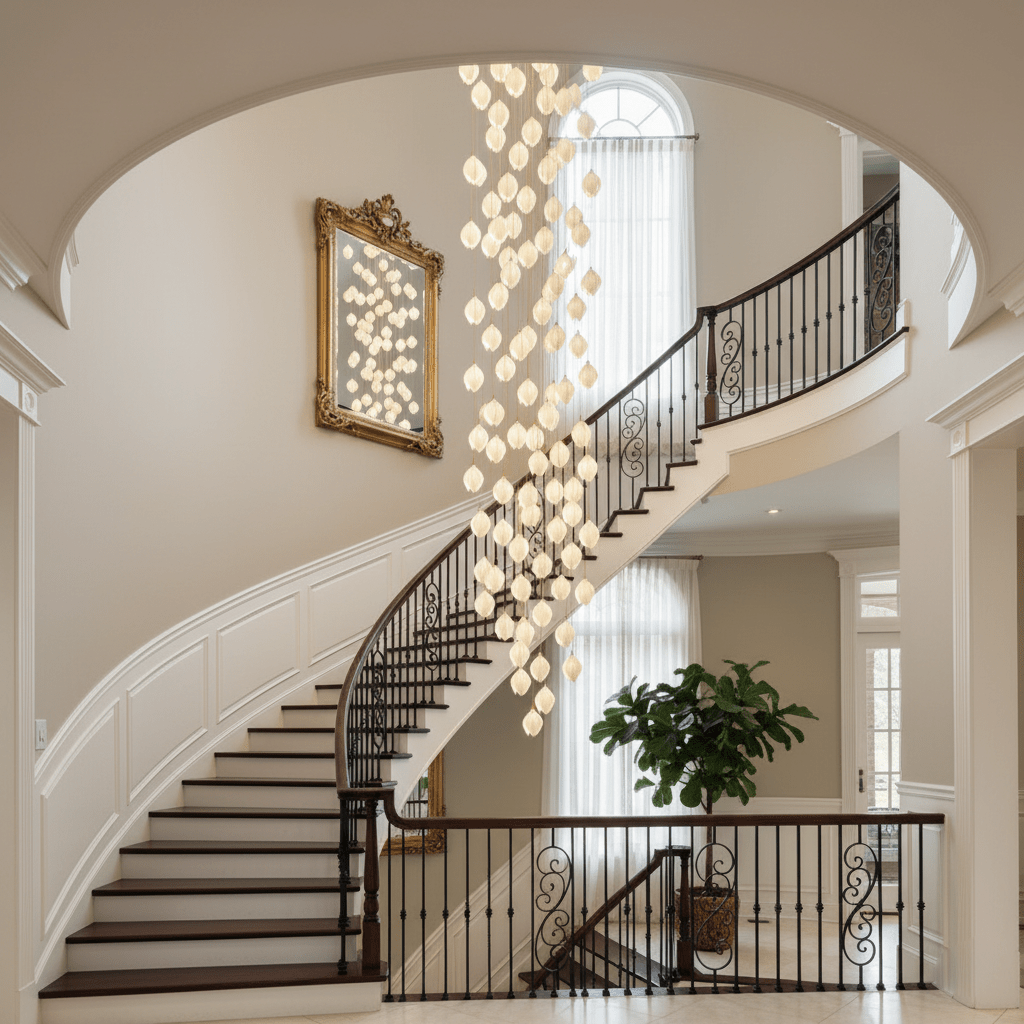 Pendant Light, Ceramic Flower Shades, Brass & White, G9 LED