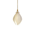Ceramic flower pendant light cluster glowing with warm brass accents