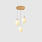 Brass ceramic flower pendant light detail showing white petals