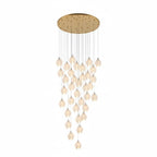 Brass ceramic flower pendant light with white petals in detail