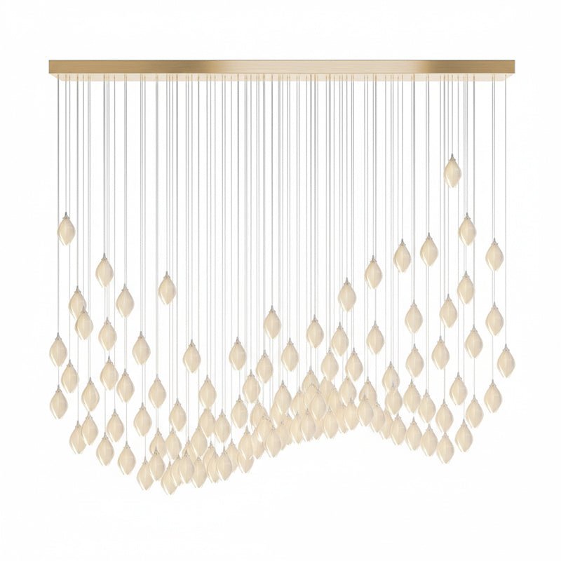 Brass ceramic bloom pendant light detail with white ceramic petals