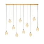 Brass and white ceramic flower pendant light close detail