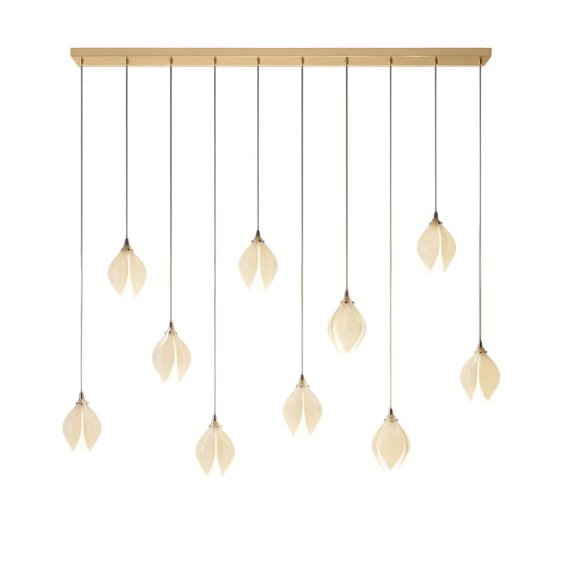 Brass and white ceramic flower pendant light close detail