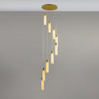 Long-drop Aurelia with nine alabaster tubes trailing well below the brass ceiling plate.
