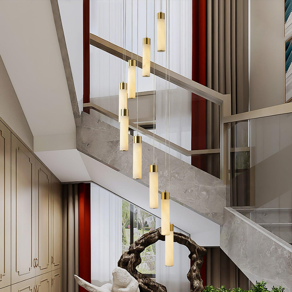 The same stairwell with fewer rods, showing how the cluster reads at a smaller size.