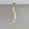 Five alabaster rods with brass collars hung in a loose spiral from a round ceiling plate.