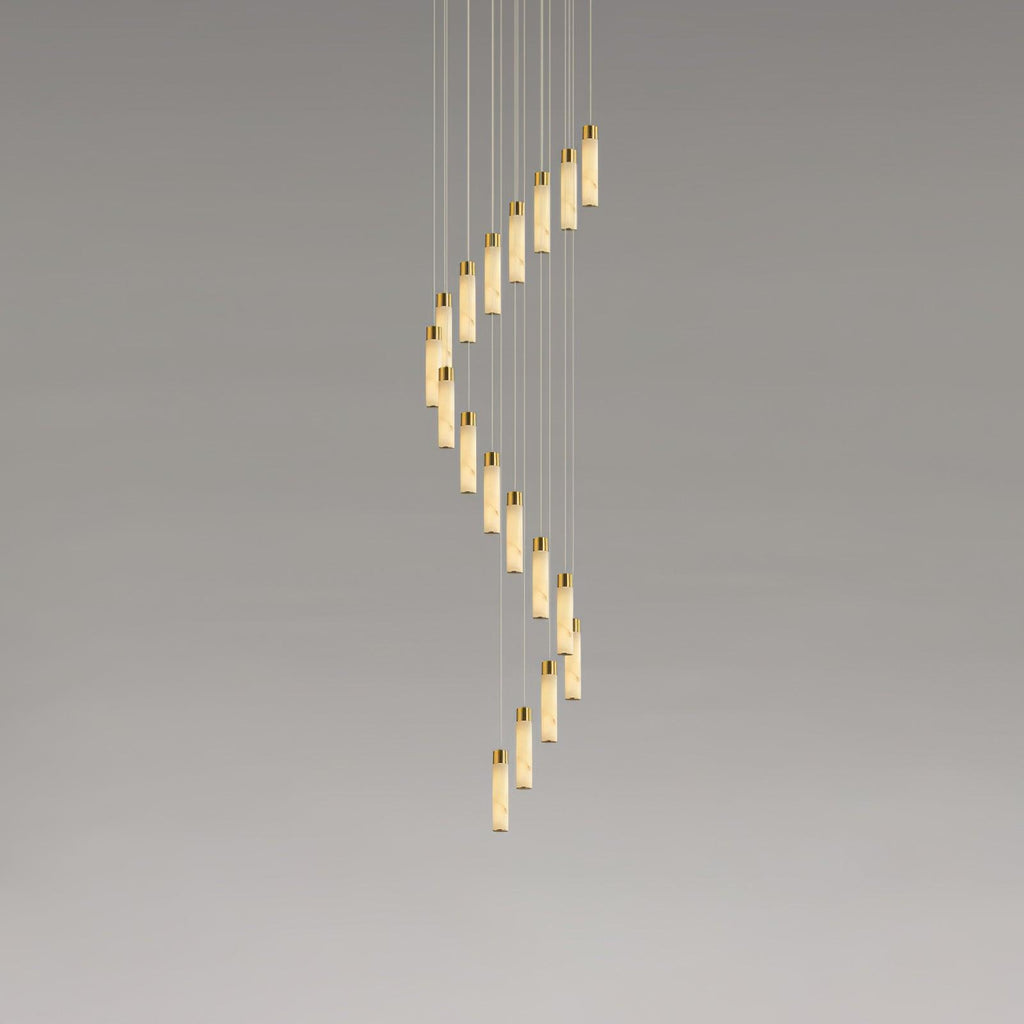 A long spiral of around twenty rods, the cables reaching well up out of frame.