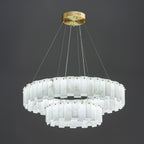 The two-tier version on dark grey, a smaller alabaster drum suspended inside the larger ring.