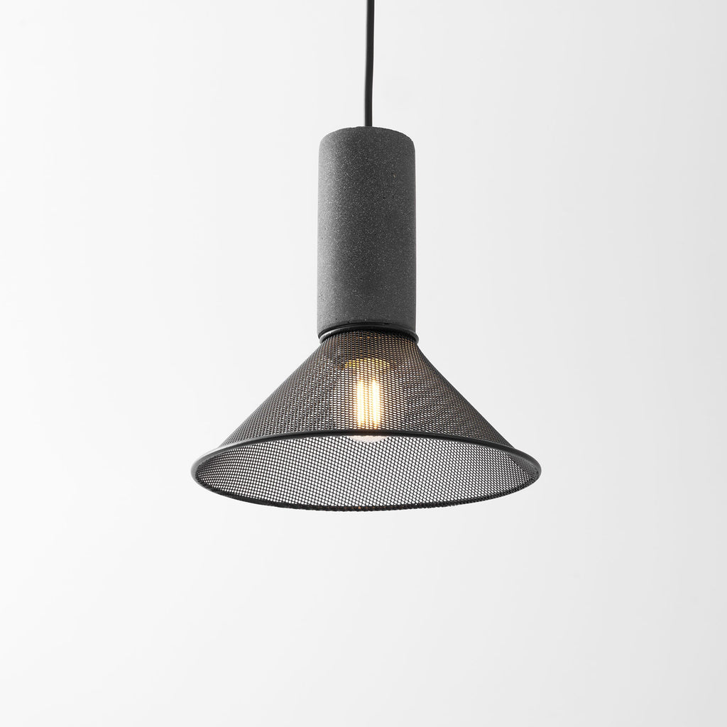 Cementnetpendel, rå cementtop, sort trådkurv, E26/E27
