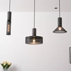 Tall cylinder cement mesh pendant light with black mesh cage
