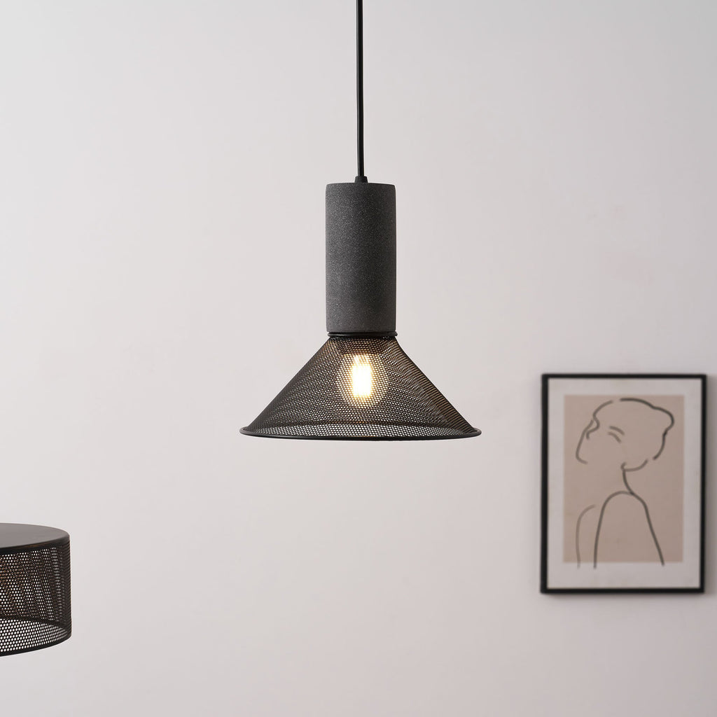 Medium cement mesh pendant light with cement grey top