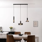 Wide bell cement mesh pendant light with black wire shade