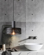 Cementnetpendel, rå cementtop, sort trådkurv, E26/E27