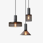 Cement mesh pendant light shade detail showing the wire cage