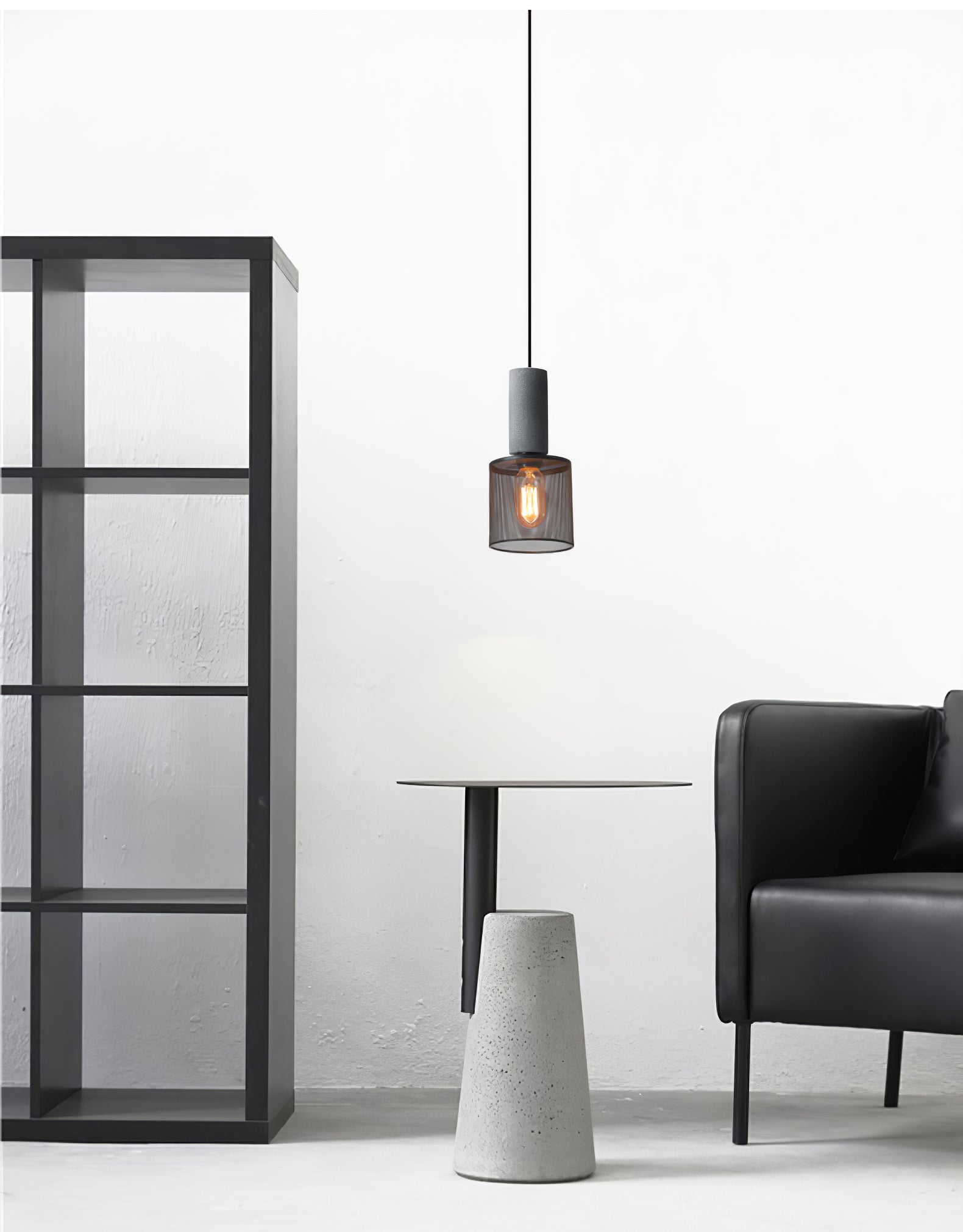 Cementnetpendel, rå cementtop, sort trådkurv, E26/E27