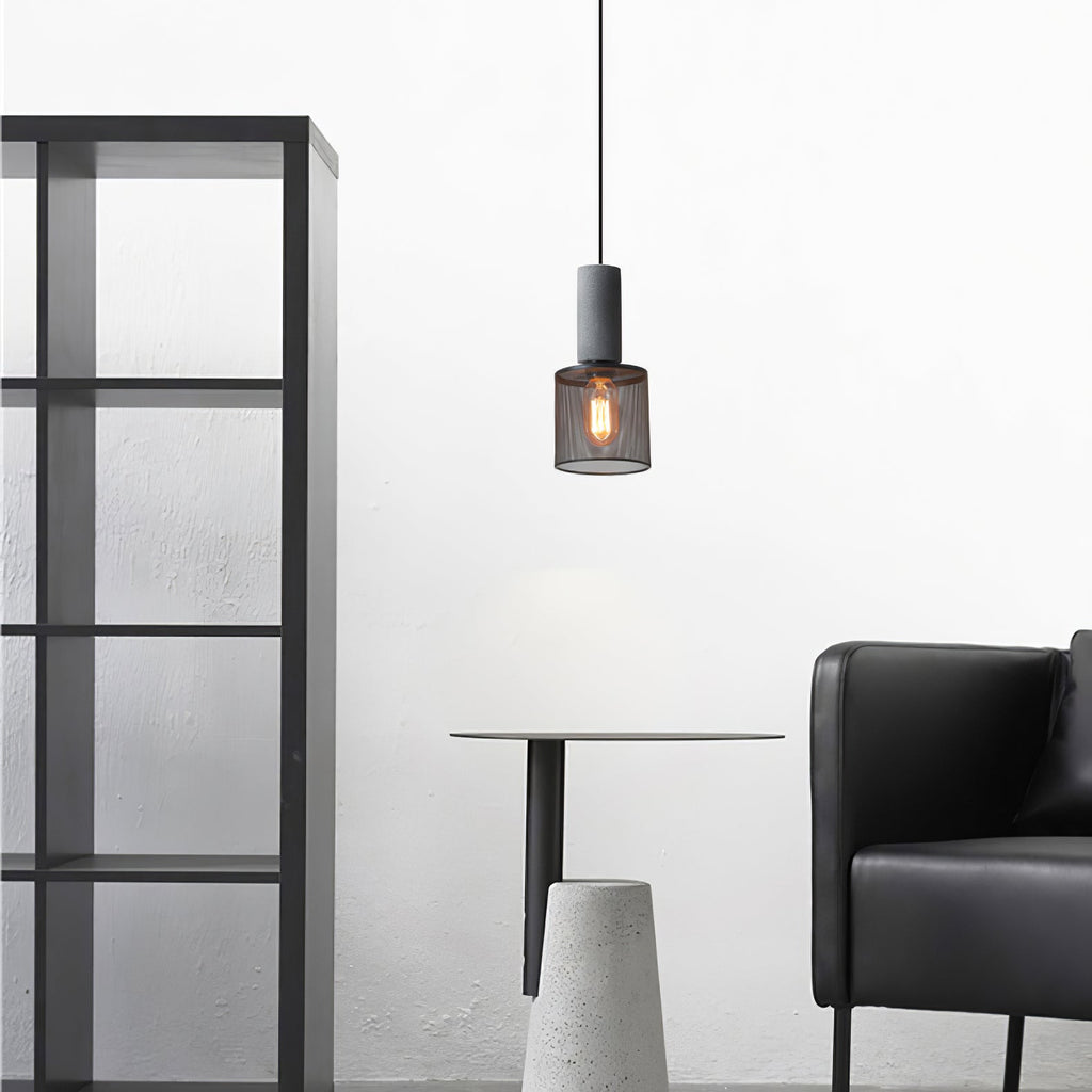 Cementnetpendel, rå cementtop, sort trådkurv, E26/E27