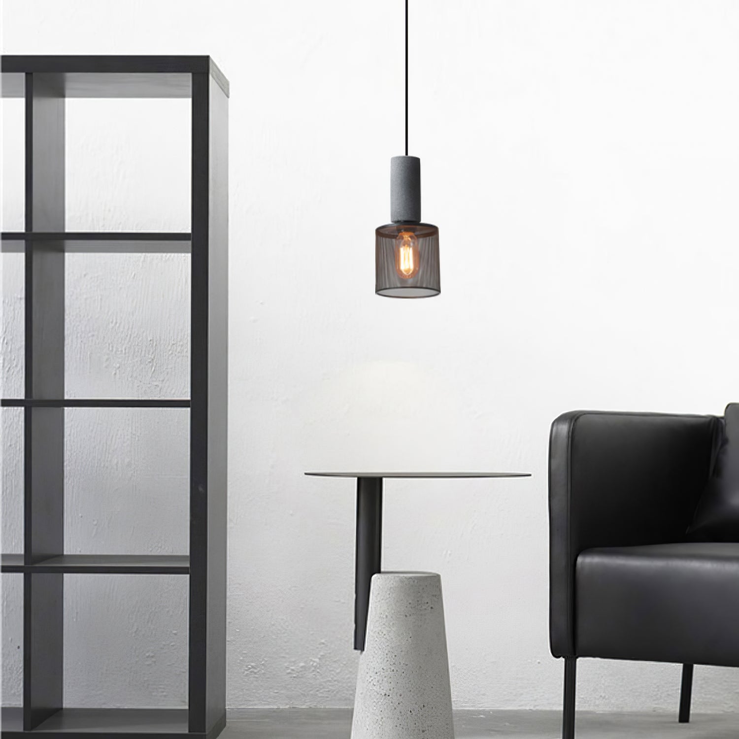 Cementnetpendel, rå cementtop, sort trådkurv, E26/E27