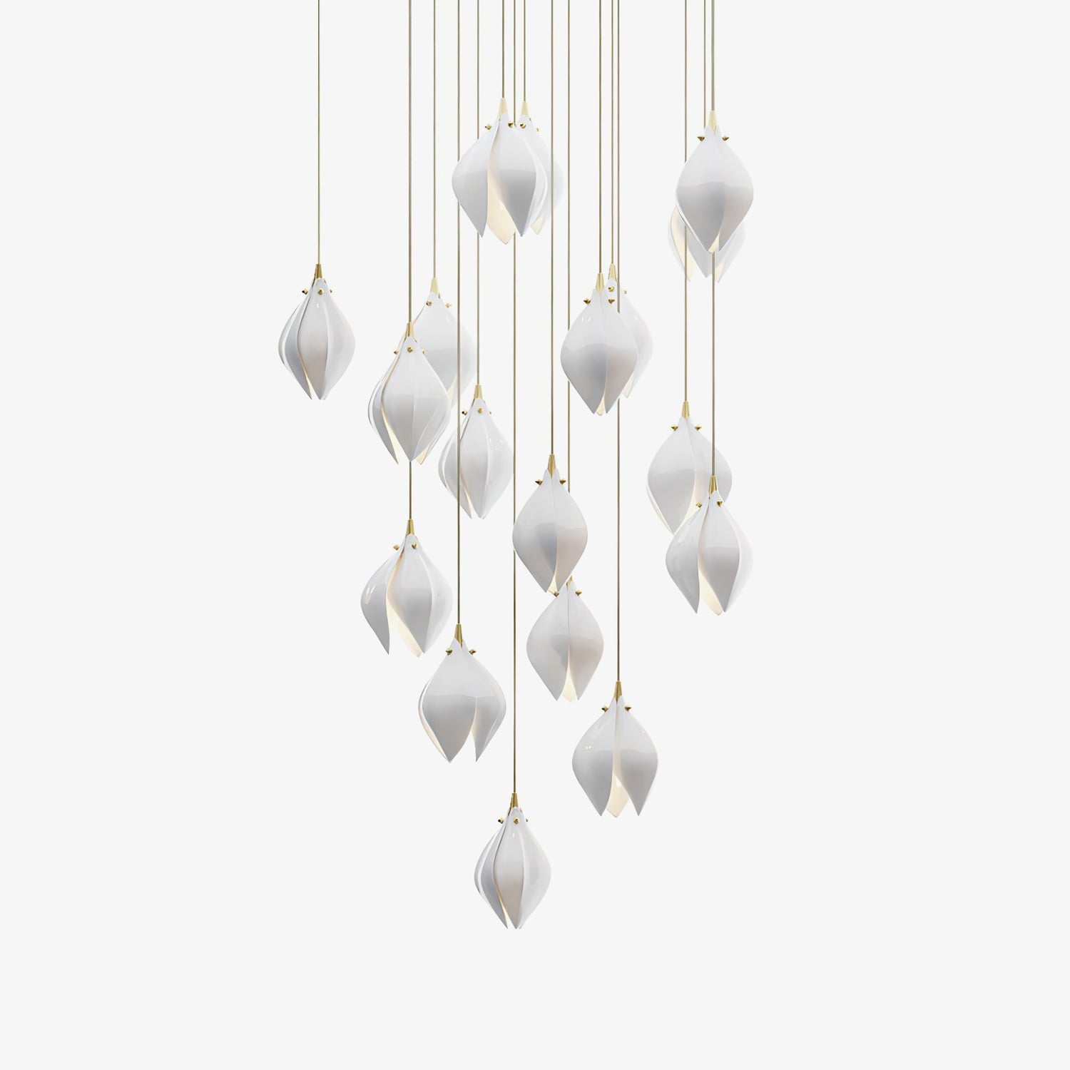 Ceramic flower pendant light glowing warmly in a styled interior