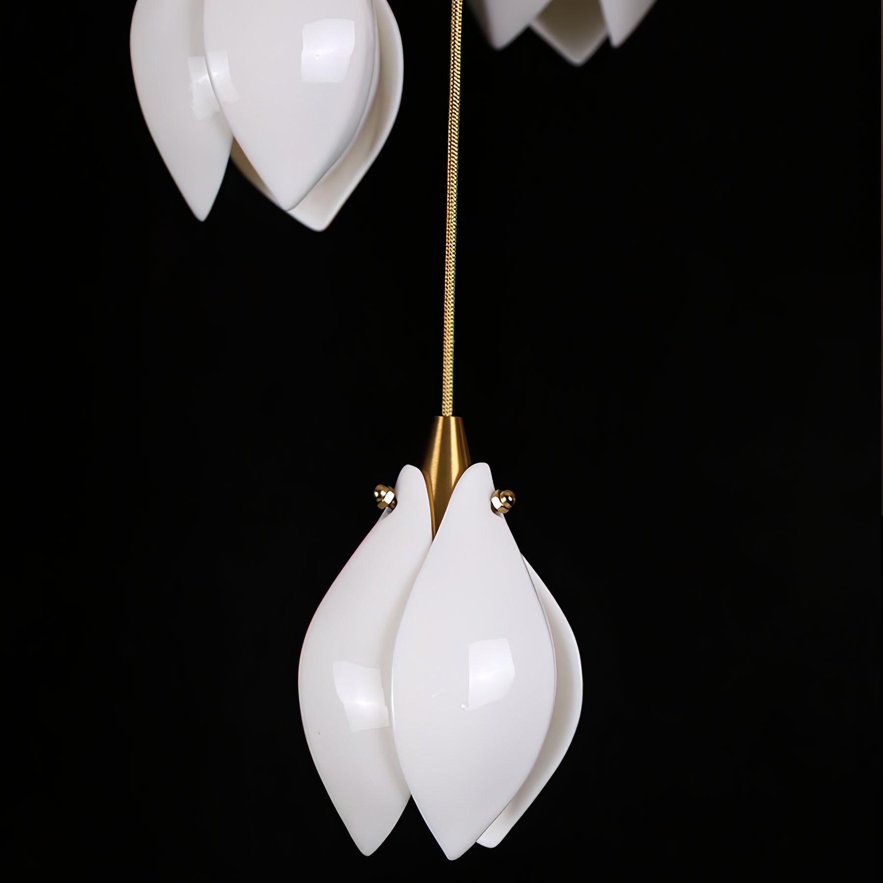 Pendant Light, Ceramic Flower Shades, Brass & White, G9 LED