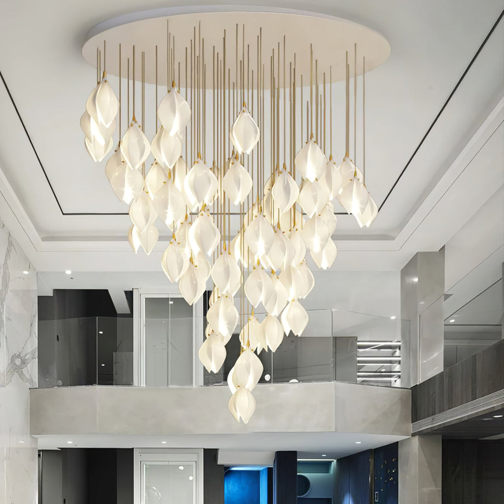 Pendant Light, Ceramic Flower Shades, Brass & White, G9 LED
