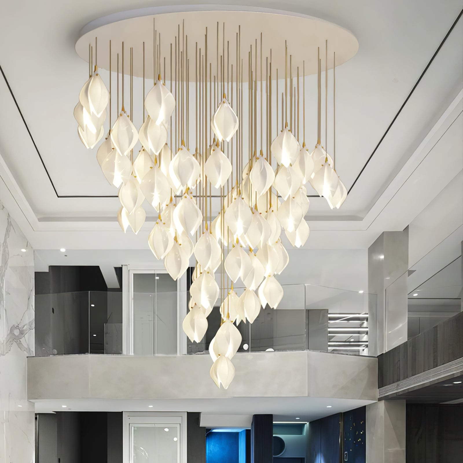 Pendant Light, Ceramic Flower Shades, Brass & White, G9 LED