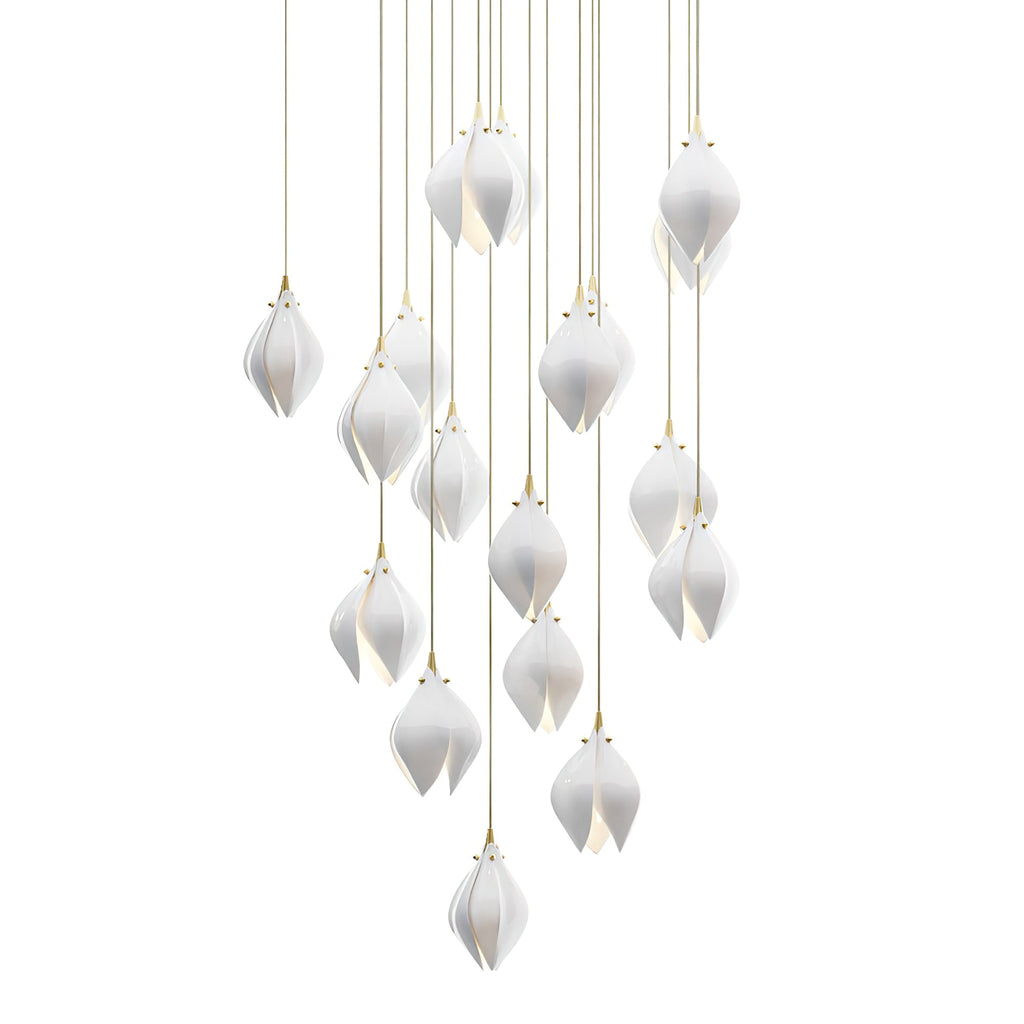 Pendant Light, Ceramic Flower Shades, Brass & White, G9 LED