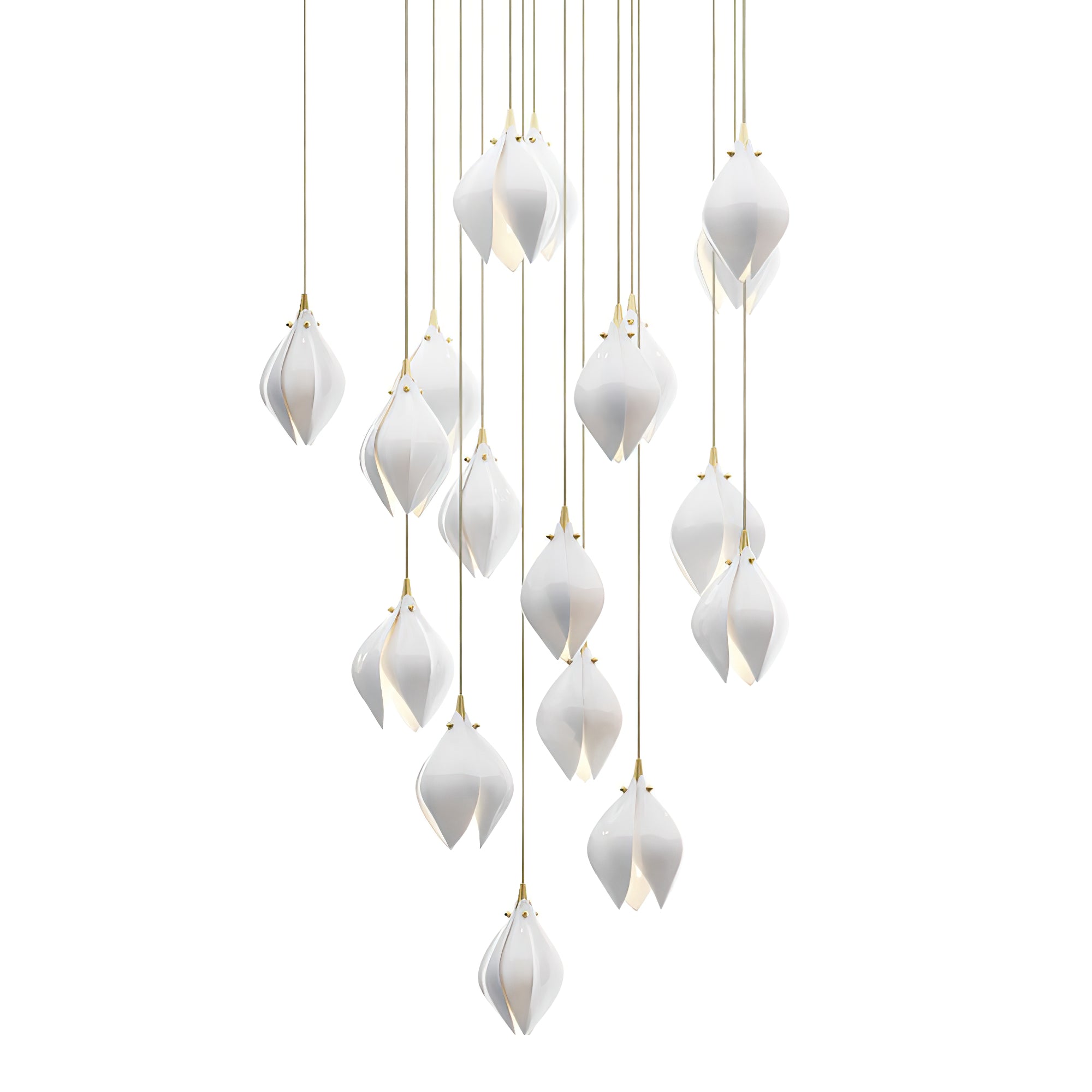 Pendant Light, Ceramic Flower Shades, Brass & White, G9 LED