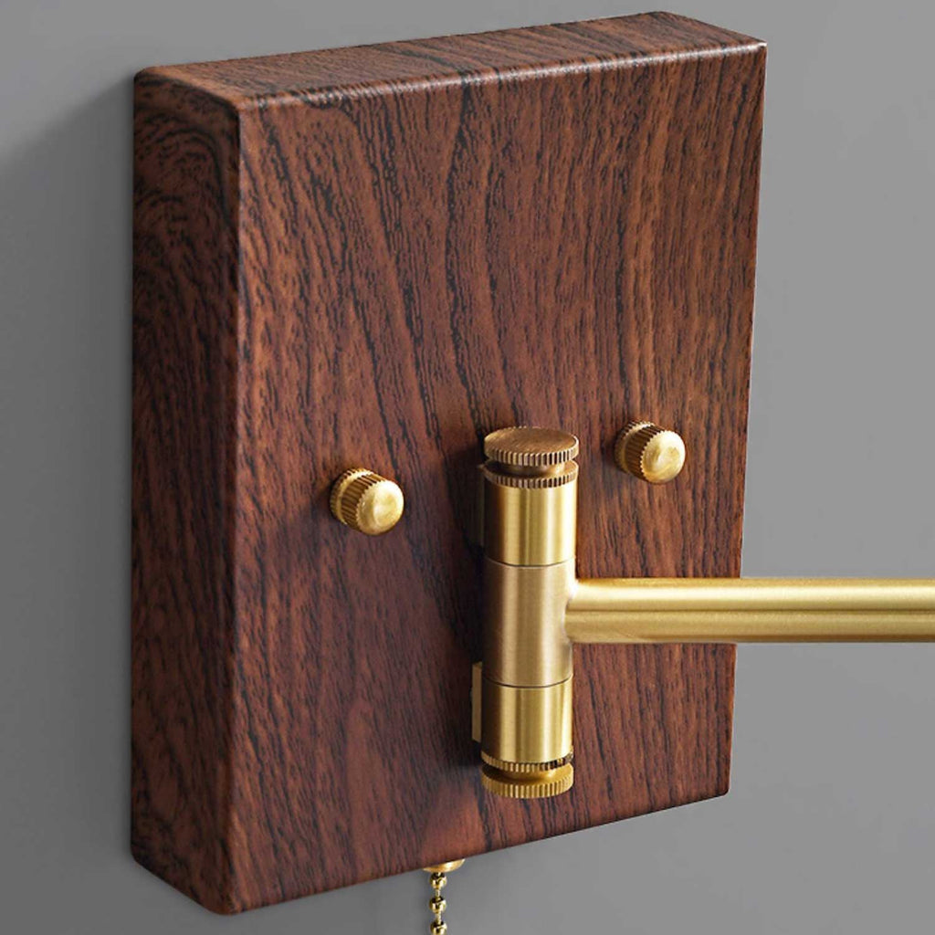 Wall Lamp, White Ceramic Shade, Brass & Walnut, E27, Pull Chain
