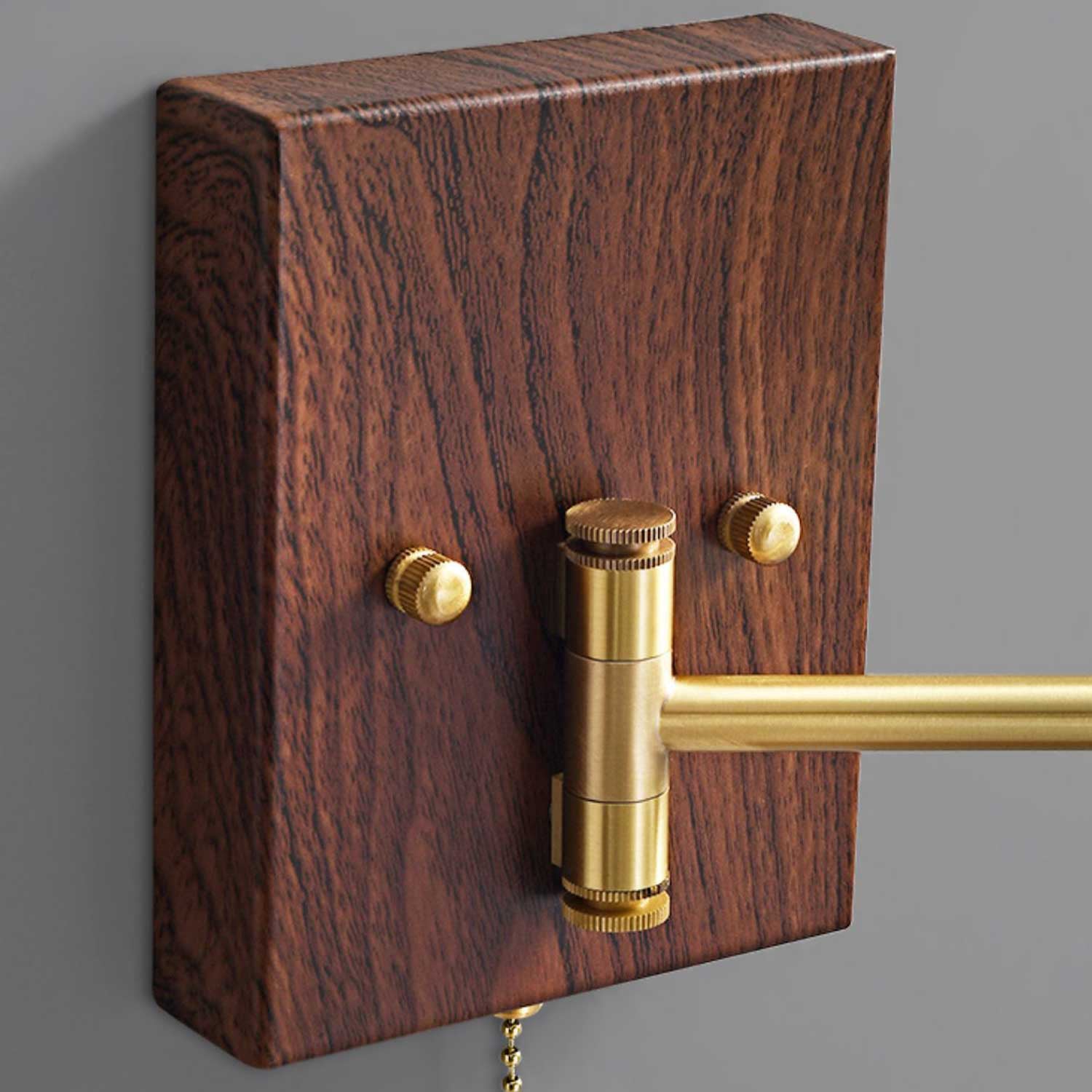 Wall Lamp, White Ceramic Shade, Brass & Walnut, E27, Pull Chain