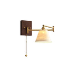 Wall Lamp, White Ceramic Shade, Brass & Walnut, E27, Pull Chain