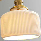 Wall Lamp, White Ceramic Shade, Brass & Walnut, E27, Pull Chain